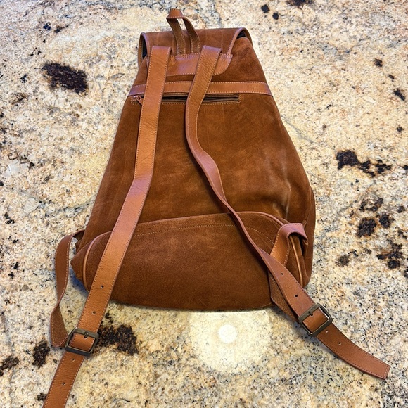 Suede Backpack Purse With Tapestry Detail - Picture 2 of 7